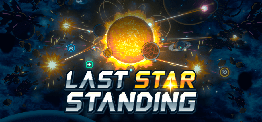 A blazing star with orbiting planets faces alien ships beneath the Last Star Standing title.